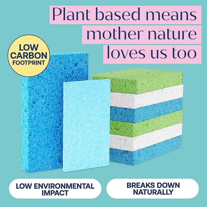Fab Tab Pop-Up Sponges - 12 Count Cellulose Sponges - Self-Expanding, Highly Absorbent, Non-Scratch, Assorted Colors - for Kitchen, Bathroom & Countertop Cleaning