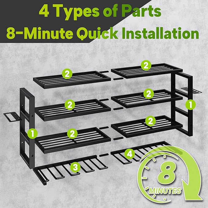 Large Power Tool Organizer Wall Mount,4 Layers 8 Drill Holder Heavy Duty Metal Cordless Tool Storage Loads 420lbs with Screwdriver Holder,Utility Racks for Garage, Workshop, Pegboard, Shed - 32 Inch