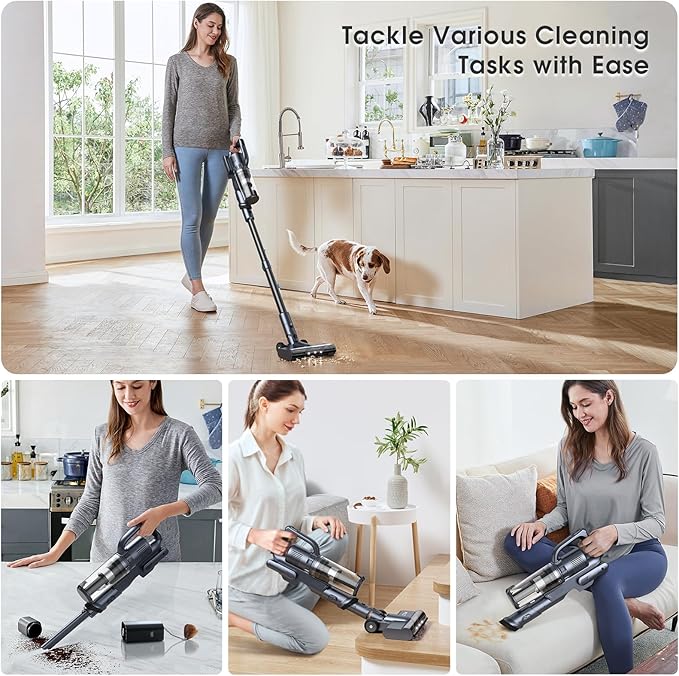 35,000pa Cordless Vacuum Cleaner, Max 50 Minutes, Lightweight Cordless Cleaners for Home, Stick and Handheld Vacuum for Carpets, Hard Floor, Pet Hair, Cars (Black)