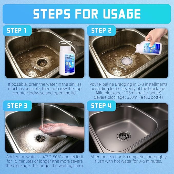Pipeline Dredging Agent, Powerful Drain Cleaner Agent, Kitchen Unblocker, Sink and Drain Cleaner Powder for Kitchen Toilet Pipeline Quick Cleaning Tool