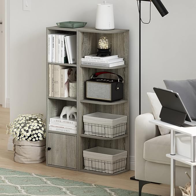 Furinno Pasir 4-Tier Corner Open Shelf Bookcase, French Oak