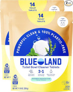 BLUELAND Toilet Bowl Cleaner Tablets, 2-Pack, 28 Count, Peppermint Eucalyptus, Plastic-Free, No Harsh Chemicals, Plant-Based