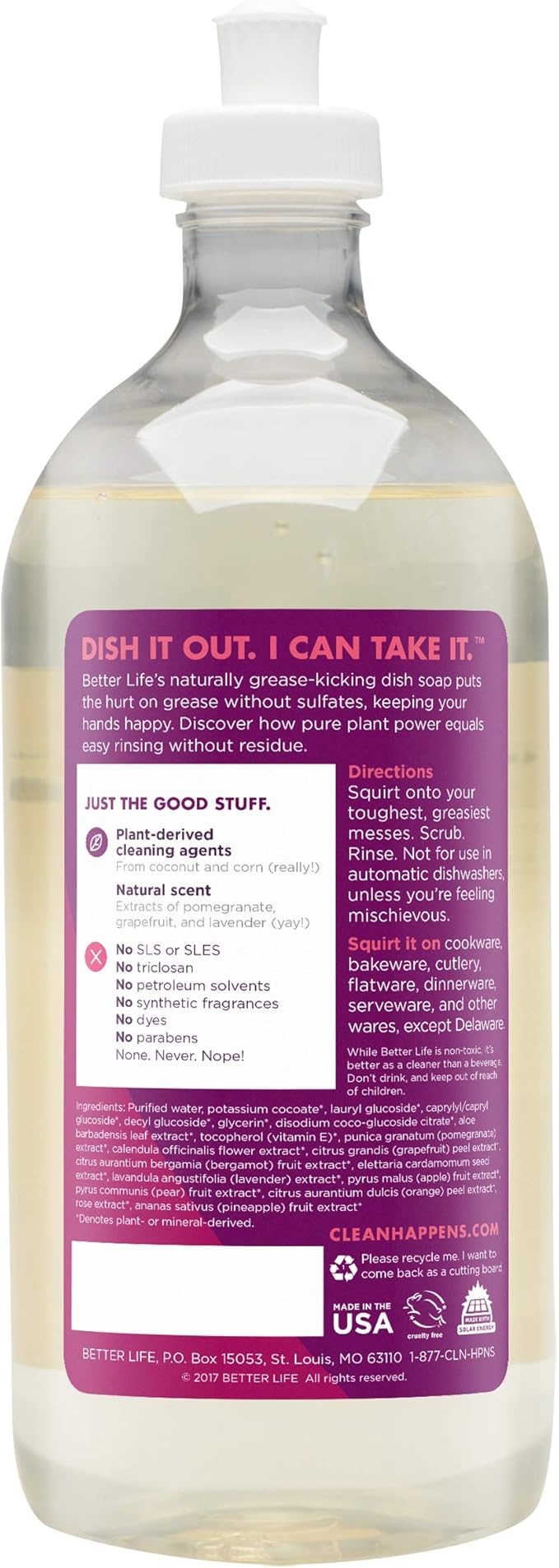 Better Life Sulfate Free Dish Soap, Tough On Grease & Gentle On Hands, Currant and Citrus, 22 Oz