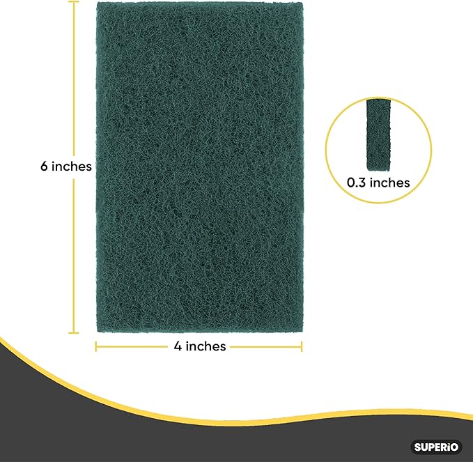 Scouring Pad Non-Scratching Scrubber Non-Scratch Cleaning Scrub Pads Heavy Duty Scouring Pad Reusable Kitchen Scrubbing Pad Pack of 15 Green, by Superio