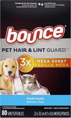 Bounce Pet Hair and Lint Guard Mega Dryer Sheets, Fresh Scent, 80 ct