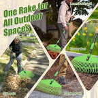 Adjustable 80'' Garden Rake with Metal Handle – Plastic Head Gentle on Grass for Cleaning Leaves, Pine Needles & Lawn Debris, Lightweight Yard Rake for Women, Seniors & Kids