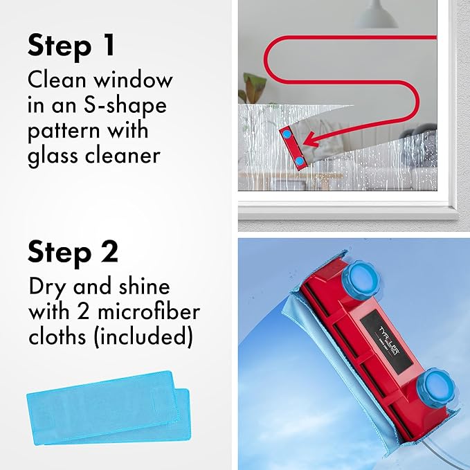 Tyroler Magnetic Window Cleaner Tool | The Glider D-3 AFC Double Sided Outside Window Cleaner Fits Windows 0.1"-1.1" Thick, Adjustable Control Magnet Window Cleaner Tool, Ideal Magnetic Glass Cleaner