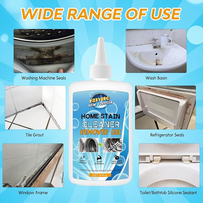 Mold Stain Remover Gel,Washing Machine Cleaner Front Load Washer Gasket Mold Remover Home Stain Cleaner Cleaning Gel for Grout Caulk, Bathroom, Shower, Bathtub, Refrigerator Cleaning Solution 10 Fl Oz