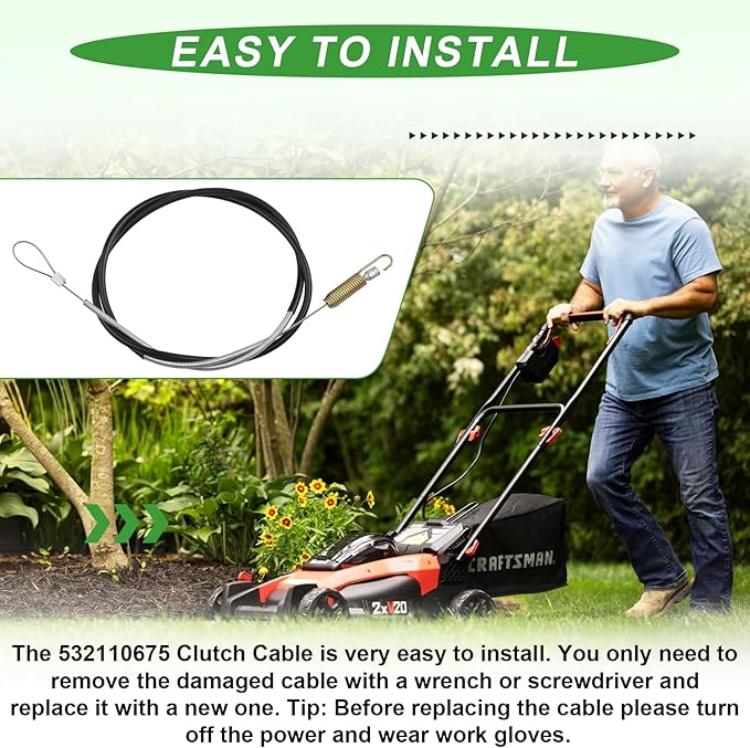 532110675 Clutch Cable for Husqavarna Craftsman Sears AYP Poulan Roper Weed Eater 17" Rear Tine Tiller, Fits Models 650BRTT 650RTT 650RTTA, Replaces Part Number 110675 110675X DNLX3845 5321106-75