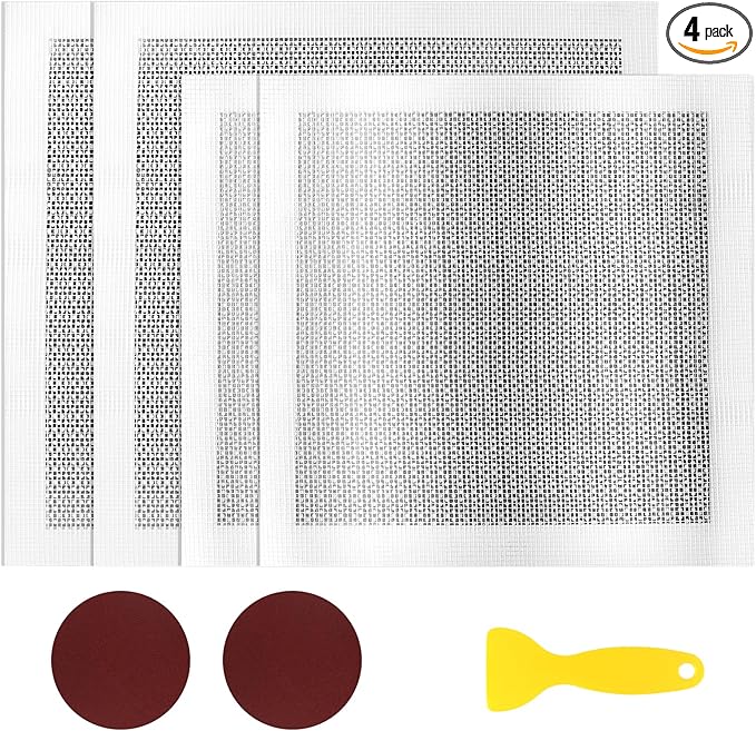 4 Pack Drywall Repair Self Adhesive Metal Mesh, 10" and 12" Large Wall Hole Patch Kit with Scraper and Sandpaper for Fixing Drywall, Plasterboard, Ceiling