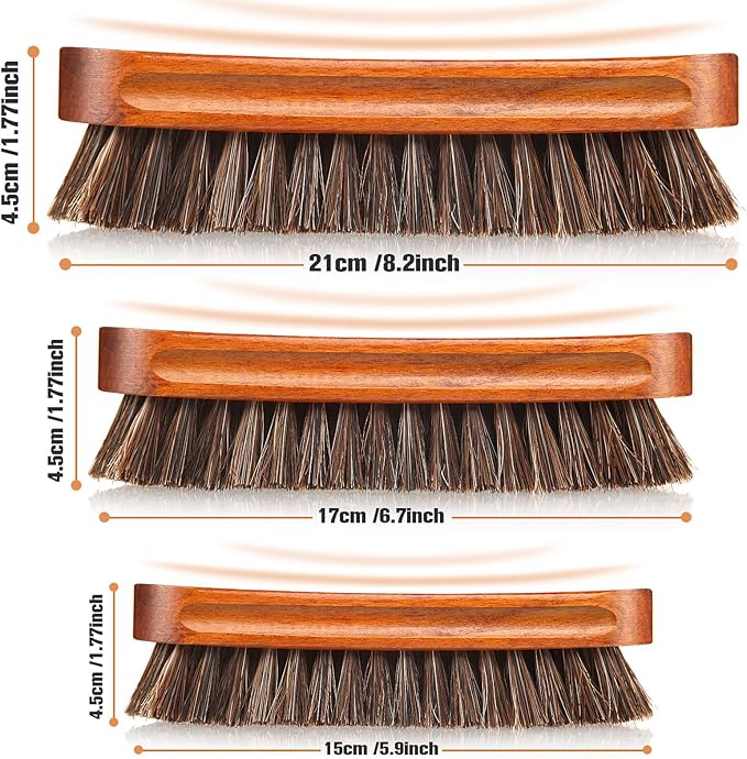 4 Pcs Horsehair Shine Shoes Brush Kit Polish Dauber Applicators Cleaning Leather Shoes Boots Care Brushes Suede Cleaner Brush with Microfiber Shoe Gloves(3 Pcs Shine Brush)