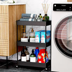 SPACEKEEPER Rolling Storage Cart 3 Tier Bathroom Cart Organizers with Wheels Laundry Room Organization Mobile Shelving Unit Utility Cart Storage Shelves Multi-Functional for Office, Home, Black