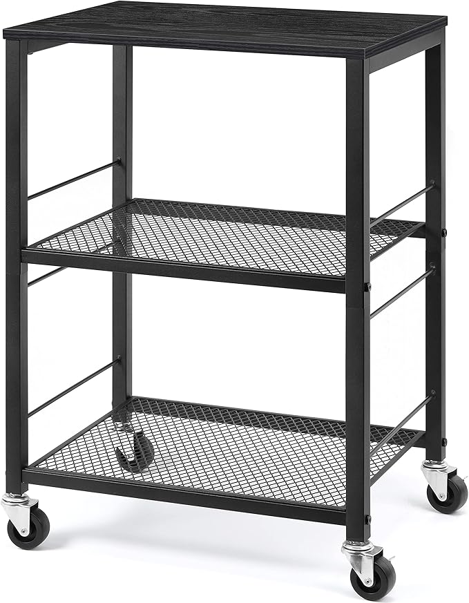 LIANTRAL 3 Tier Rolling Cart, Black Kitchen Carts on Wheels with Storage, Multifunctional Utility Cart for Kitchen Bathroom Living Room Bar Office