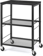 LIANTRAL 3 Tier Rolling Cart, Black Kitchen Carts on Wheels with Storage, Multifunctional Utility Cart for Kitchen Bathroom Living Room Bar Office