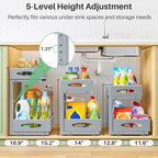 Under Sink Organizer, 2 Pack 2 Tier Pull out Cabinet Organizer Baskets with Mesh Sliding Drawers, Slide out Sink Storage Shelves for Home, Kitchen, Bathroom, Pantry, Office Organizers and Storag,Grey