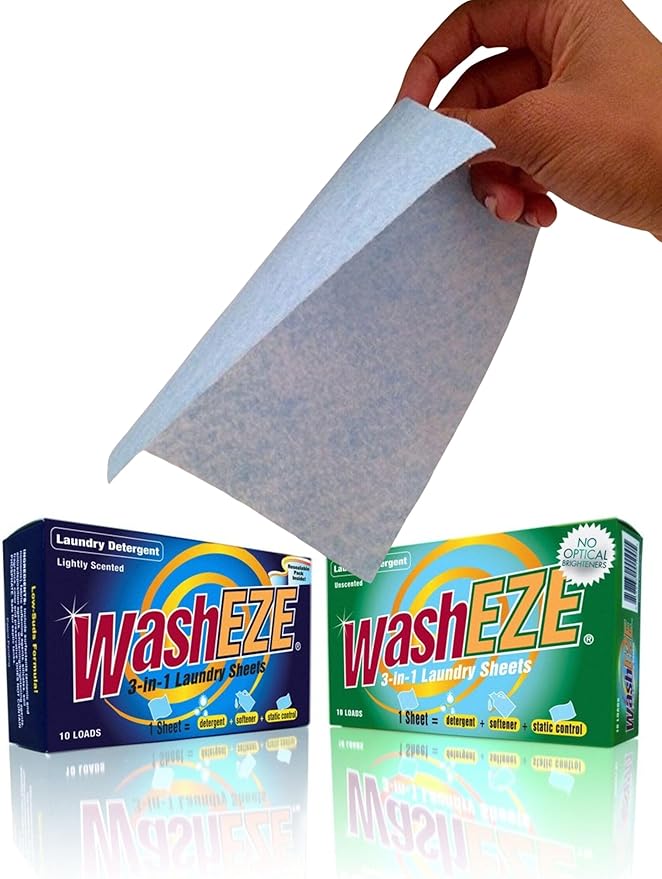 WashEZE 3 in 1 Laundry Detergent Pods, 10 Count, Unscented, Portable, TSA Compliant, Stain Fighter, Fabric Softener, Static Guard