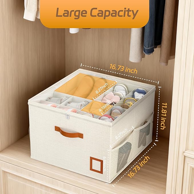 Shoe Organizer for Closet, 2 Pack Foldable Shoe Storage Organizer Box with Adjustable Dividers and Clear Cover, Space Saving Shoe Box with Reinforced Handles, Fits 16-32 Pairs, White+Green