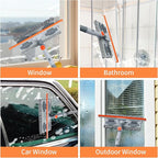 6.4FT Extendable 2-in-1 Window Washing Kit with Long Handle, 180° Rotatable Head & No-Drill Storage Holder, Streak-Free Window Squeegee for High Windows, Glass, Shower, and Car Windshield Cleaning