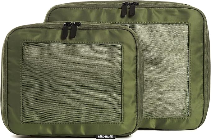 Compression Packing Cubes for Travel - Luggage Organizer Bags - Double Zipper Packing Cubes for Suitcases (2-Pack, Olive)