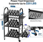 Power Tool Organizer with Wheels 4 Tier Tool Cart Loads 500 LBS with 8 Cordless Drill Holder & Screwdriver Rack Metal Utility Rack for Home, Garage, Workshop, Gifts for Men, Regular with Basket