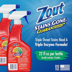 Zout Laundry Stain Remover Spray, Triple Enzyme Formula Removes the Toughest Stains, Made in the USA, 22 Ounce Bottles, 2-Pack