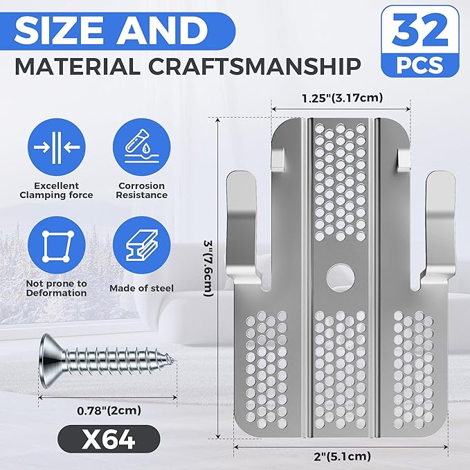 32 Pack Drywall Repair Clip, Drywall Clips Repair with 64 Screws Fits 1/2" and 5/8" Panels, Stainless Steel Drywall Fastener Repair Clips Kit for DIY Damaged Walls Repairing