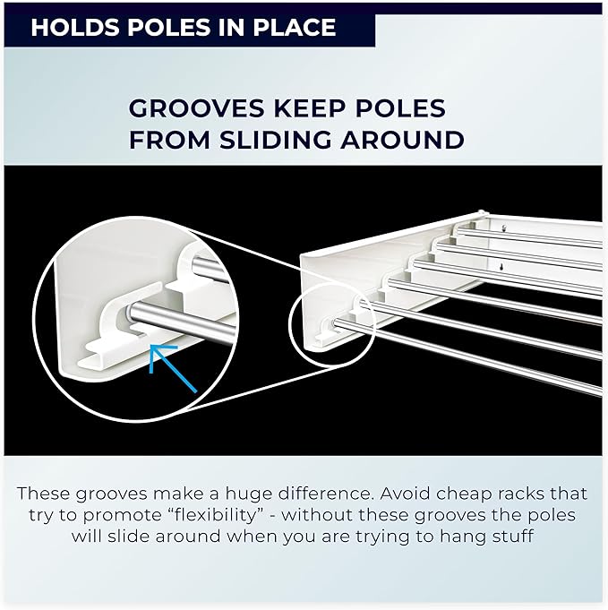 MODERN-X Wall Mounted Clothes Drying Rack with 6 Swivel arms, 35”Wide, 26 Linear ft of Laundry Drying Rack Space, 6 Collapsible Aluminum rods, 2X Drying Capacity, Space Organizer Holds up to 60lbs