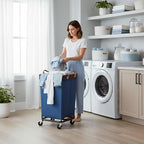 StorageWorks 160L Laundry Basket with Wheels, Large Rolling Hampers for Clothing Organizer, Dirty Clothes Basket for Hotel, Home, Closet, Dorm, Blue