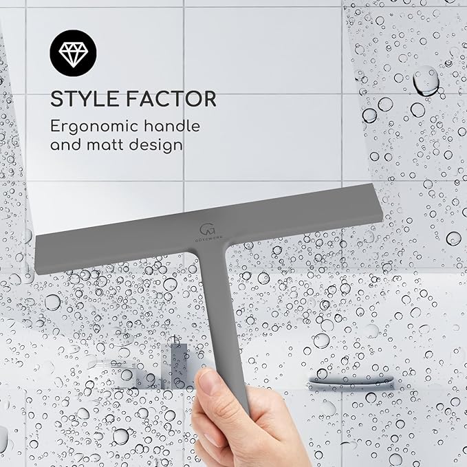 GÜTEWERK Shower Squeegee for Glass Doors, Silicone Window Squeegee, Bathroom and Glass Cleaning - Gray - 11 Inch