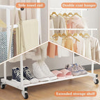 Calmootey Double Rod Clothing Garment Rack,Rolling Hanging Clothes Rack,Portable Clothes Organizer for Bedroom,Living Room,Clothing Store,White