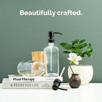 Vine Creations Clear Glass Soap Dispenser Set, Dish Soap and Hand Soap Dispenser Set with Stainless Steel Pump, 16 oz Glass Dispensers for Kitchen Bathroom Decor (Clear Bottle/Matte Black Pump)