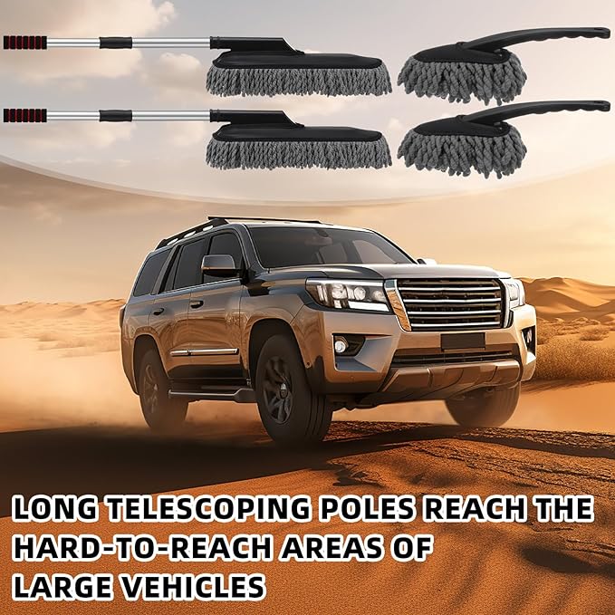 Tanlade 4 Pack Microfiber Car Duster Exterior Scratch Free with Extendable Handle Auto Duster Exterior Dust Cleaning Tools for Car Brush for Cars Truck Bike RV Boats Motorcycle (Gray)