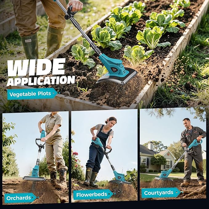 Cordless Tiller Cultivator Compatible with Makita 18V: MtiolHig Tiller for Gardening 360RPM Electric Garden Tiller, Brushless Rototiller 9" Width 6.3" Depth for Lawn/Soil Cultivation (No Battery)