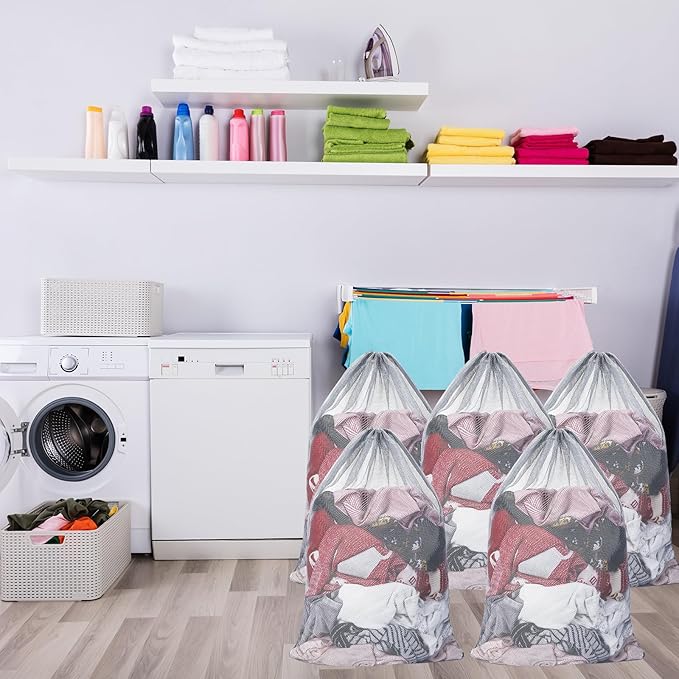 Berlune 30 Pack 24 x 36 Inches Large Mesh Bags for Laundry, Wash bags, Sturdy Mesh Material Closed with Drawstring, Factory, University, Dormitory, Travel and Apartment Dweller (Gray)