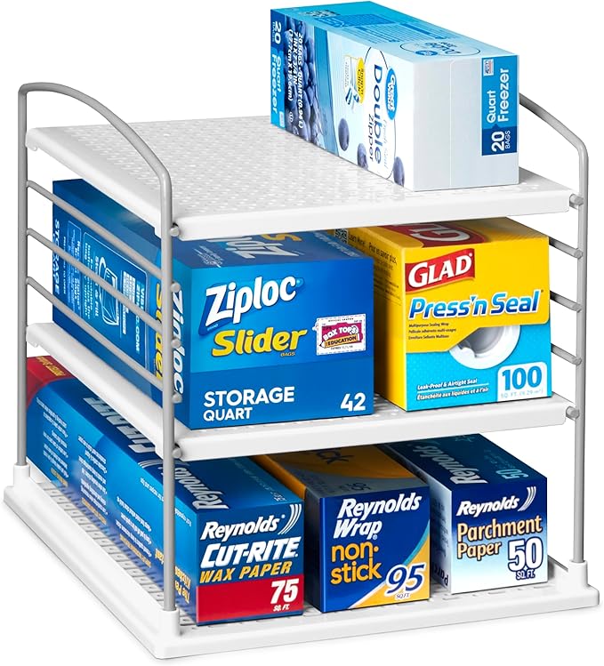 YouCopia UpSpace Cabinet Box Organizer, Adjustable Kitchen Pantry Shelf for Plastic Wrap and Foil Storage, Small Classic Edition