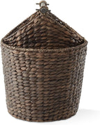 Casafield Toilet Paper Roll Storage Basket with Magazine Holder, Espresso - Woven Water Hyacinth Wicker Bathroom Bin for Bath Tissue and Toiletries