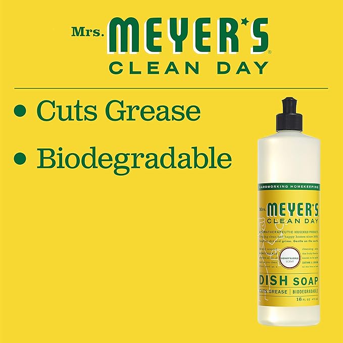 MRS. MEYER'S CLEAN DAY Liquid Dish Soap, Biodegradable Formula, Honeysuckle, 16 fl. oz