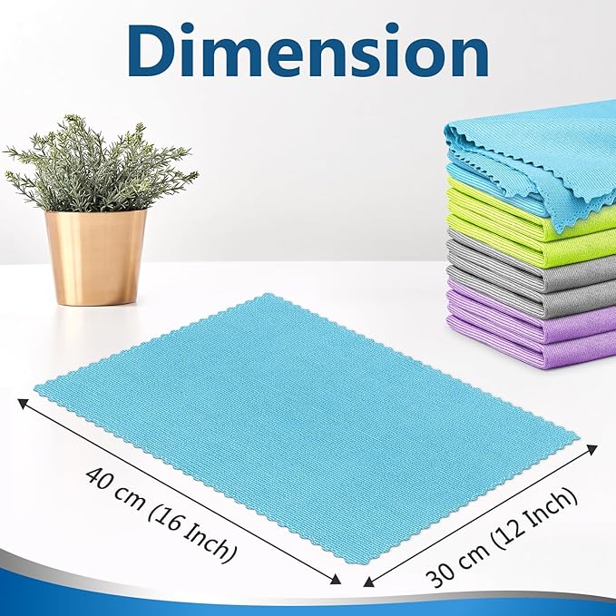 Microfiber Cleaning Cloth Glass Window Stainless Steel Mirror Polishling Rags Eyeglass Windshield Household Nano Sparkle Cloth Lint Free Cloth Cleaning Supplies Shiny Wipes, Pack of 8, 16" x 12"