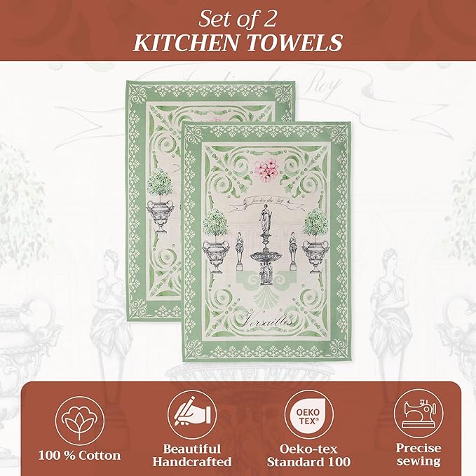Maison d' Hermine Kitchen Towels Set of 2 100% Cotton 27.50" x 20" Reusable Cloth Tea Dish Towels Absorbent with Hanging Loop for Kitchen, Home, Dining, Cocktail Parties Spring/Summer (Jardin Du Roy)