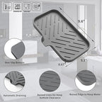 Silicone Bathroom Soap Dishes with Drain Spout-Bathroom and Kitchen Sink Organizer,Sponge Holder,Dish Soap Tray,Perfect for Dispenser,Scrubber,Bottle,Cup on Sink or Counter-Grey 9.6"×5.3"