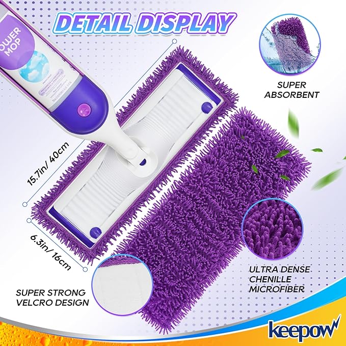 KEEPOW 8 Pack Reusable Pads for Swiffer Power Mop, Refill Pads for Swiffer Power Mop Wood Floor Cleaning, Microfiber Mop Pads for Hardwood Floors