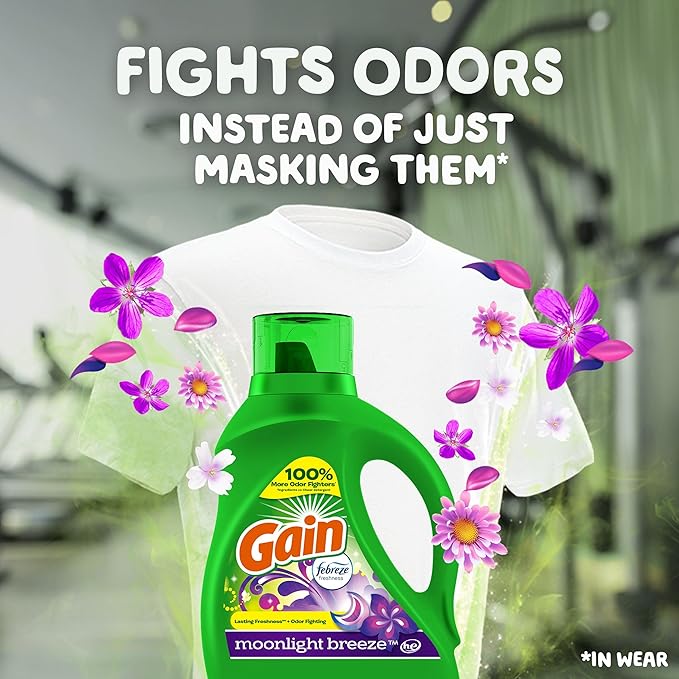 Gain + Aroma Boost Liquid Laundry Detergent, Moonlight Breeze Scent, 45 Loads, 65 fl oz, HE Compatible