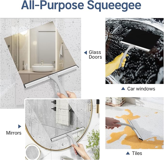 AmazerBath Squeegee for Shower Glass Door, All-Purpose Squeegee with Hook for Shower Doors, Windows, Mirrors, Tiles and Car Glass, 10 Inches