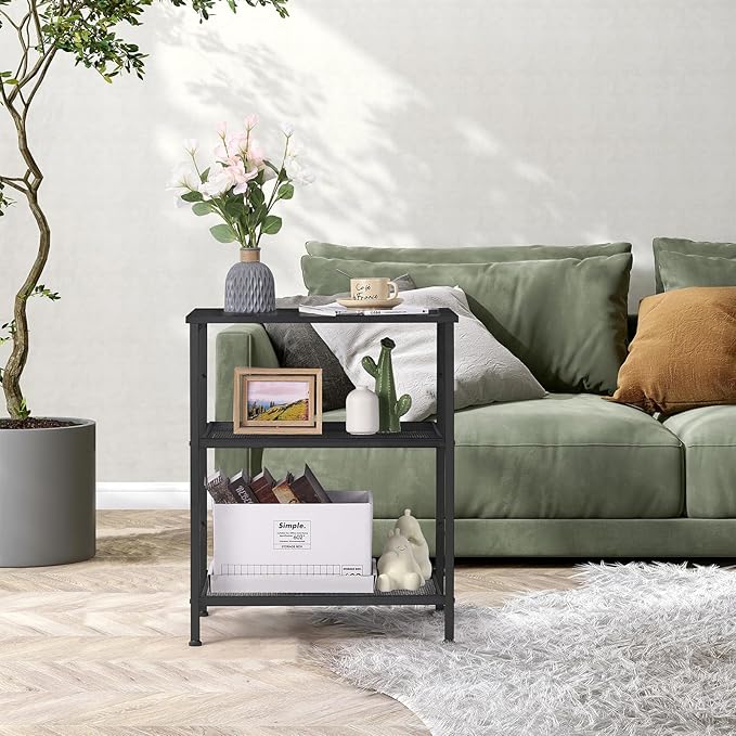 LIANTRAL Rolling Cart, 3-Tier Utility Microwave Bar Coffee Cart Kitchen Storage Shelf On Wheels, Black Large Side End Table Nightstand for Home Office