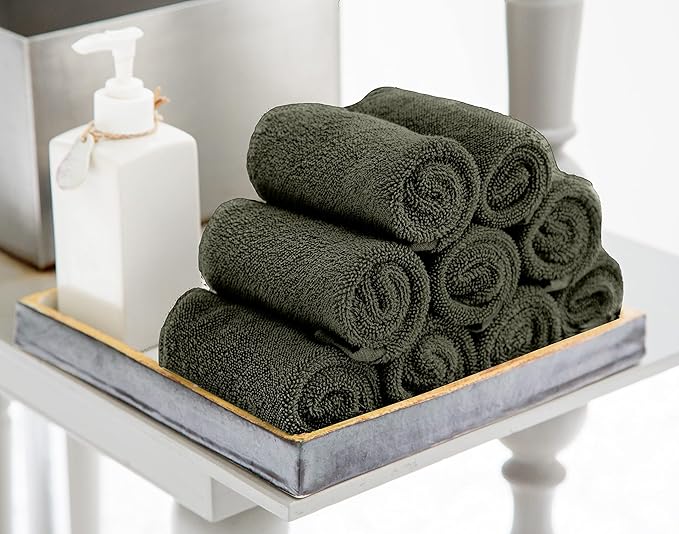 Utopia Towels 24 Pack Cotton Washcloths Set, 100% Ring Spun Cotton, Premium Quality Flannel Face Cloths, Highly Absorbent and Soft Feel Fingertip Towels, Dusty Olive