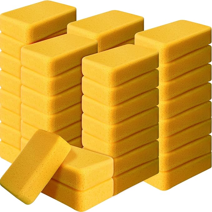 Tioncy 48 Pcs Large Sponges Bulk 7.5 x 5.5 x 1.9 Inch Grouting Car Wash Foam Cleaning and Washing Sponge Commercial Foam Large All Purpose for Cleaning Dishes Car Tile Bike (Yellow)