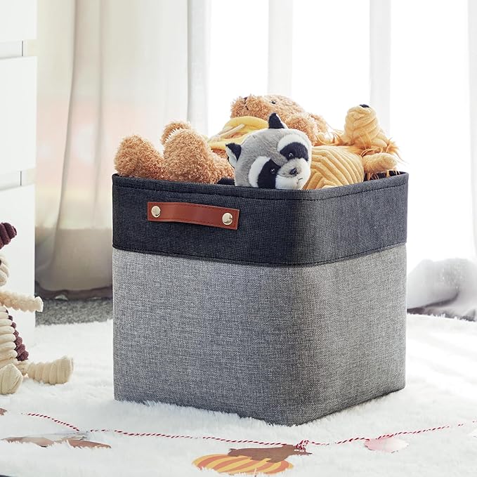 HNZIGE Fabric Cube Storage Baskets Bins Cube Baskets 11x11, Set of 4, Foldable Storage Cube Bin Baskets for Shelves with Handles, Bins for Cube Organizer Home Toy Nursery Closet Bedroom(Black White)