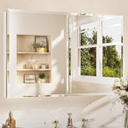 TETOTE 36 x 24 Medicine Cabinet with Tempered Beveled Mirror White Medicine Cabinet Mirror Aluminum Cabinet DTC Hinges, Stepless Adjustable Shelves, Recessed/Surface-Mounted