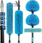 25 Foot High Ceiling Fan Duster with 6-18ft Extension Pole, Extendable Reusable Cobweb, Feather, Window Cleaning Squeegee Kit