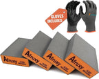 4-Pack 320 Grit Sanding Sponges with Work Gloves – Superfine High-Density Sandpaper Blocks for Wood, Drywall, Metal, and Furniture Polishing – Reusable Wet/Dry Sanding Blocks